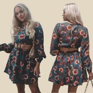 MinkPink Floral Cut Out Ring Long Sleeve Scoop Neck Olivia Mini Dress L